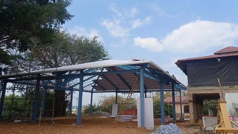 Roof structure being prepared for installation